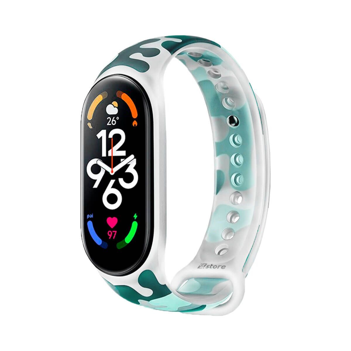 GENERICO - Correa Compatible Con Xiaomi Mi Band 7 Camuflado Transparente Verde