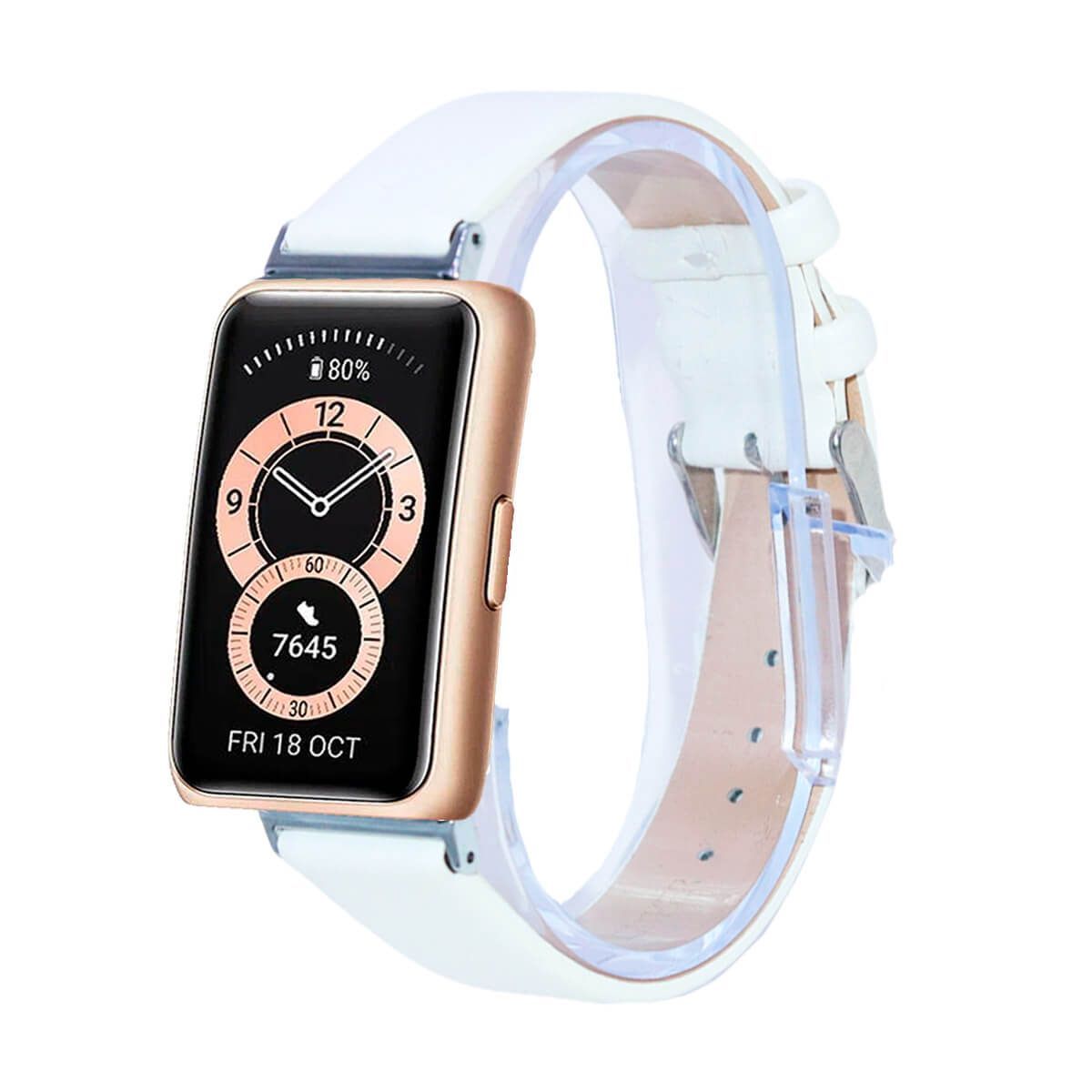 GENERICO - Correa De Cuero Compatible Con Huawei Watch Fit Blanco