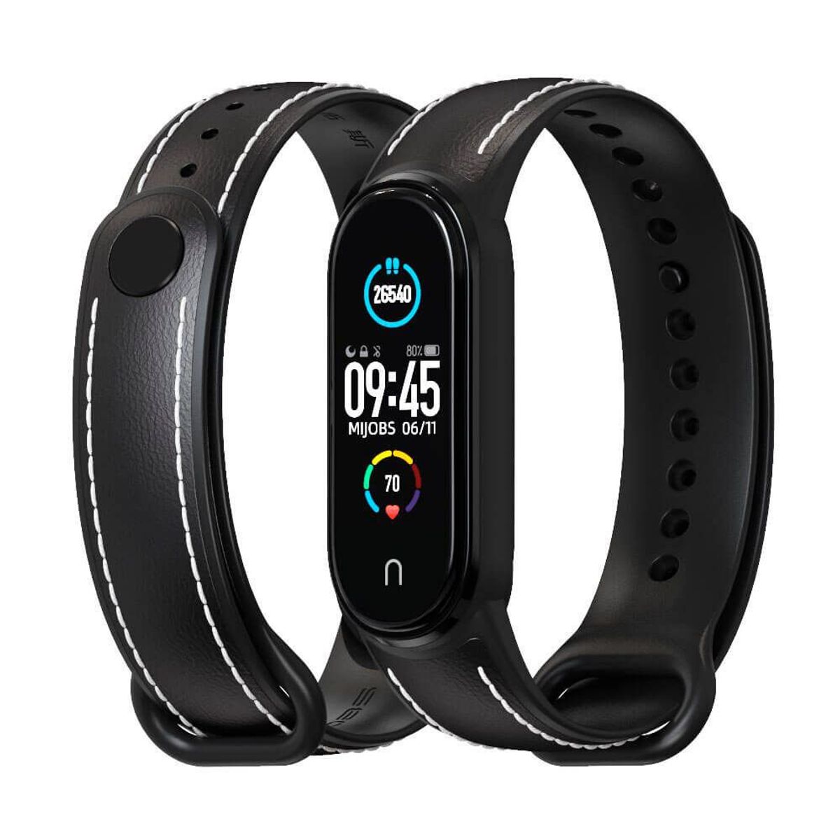 GENERICO - Correa De Cuero Compatible Con Xiaomi Mi Band 7 Azul M/Negro