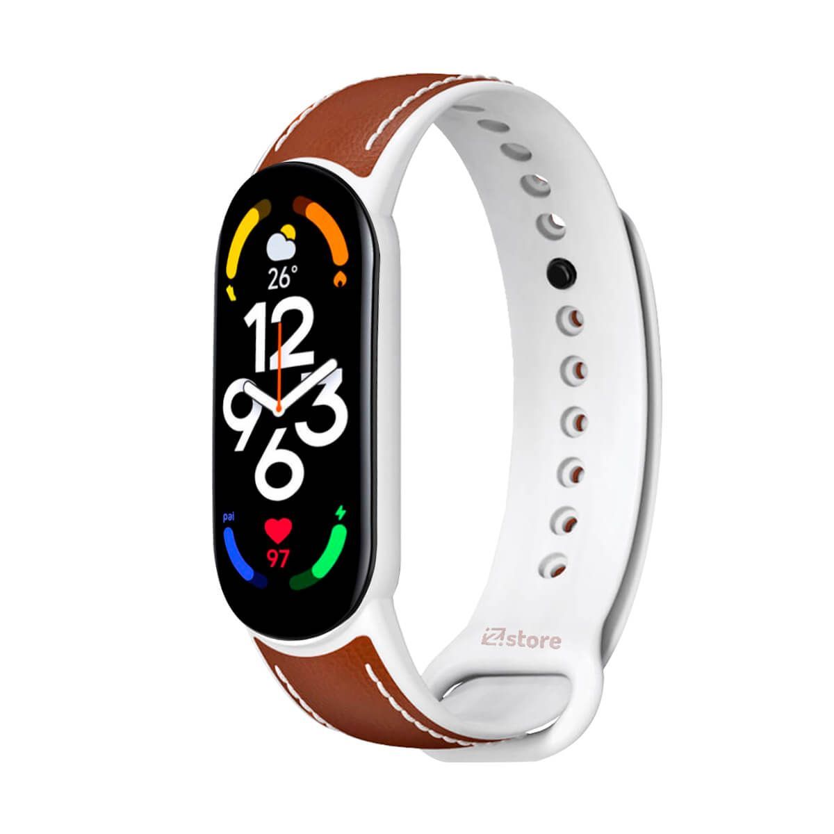 GENERICO - Correa De Cuero Compatible Con Xiaomi Mi Band 7 Marrón M/Blanco