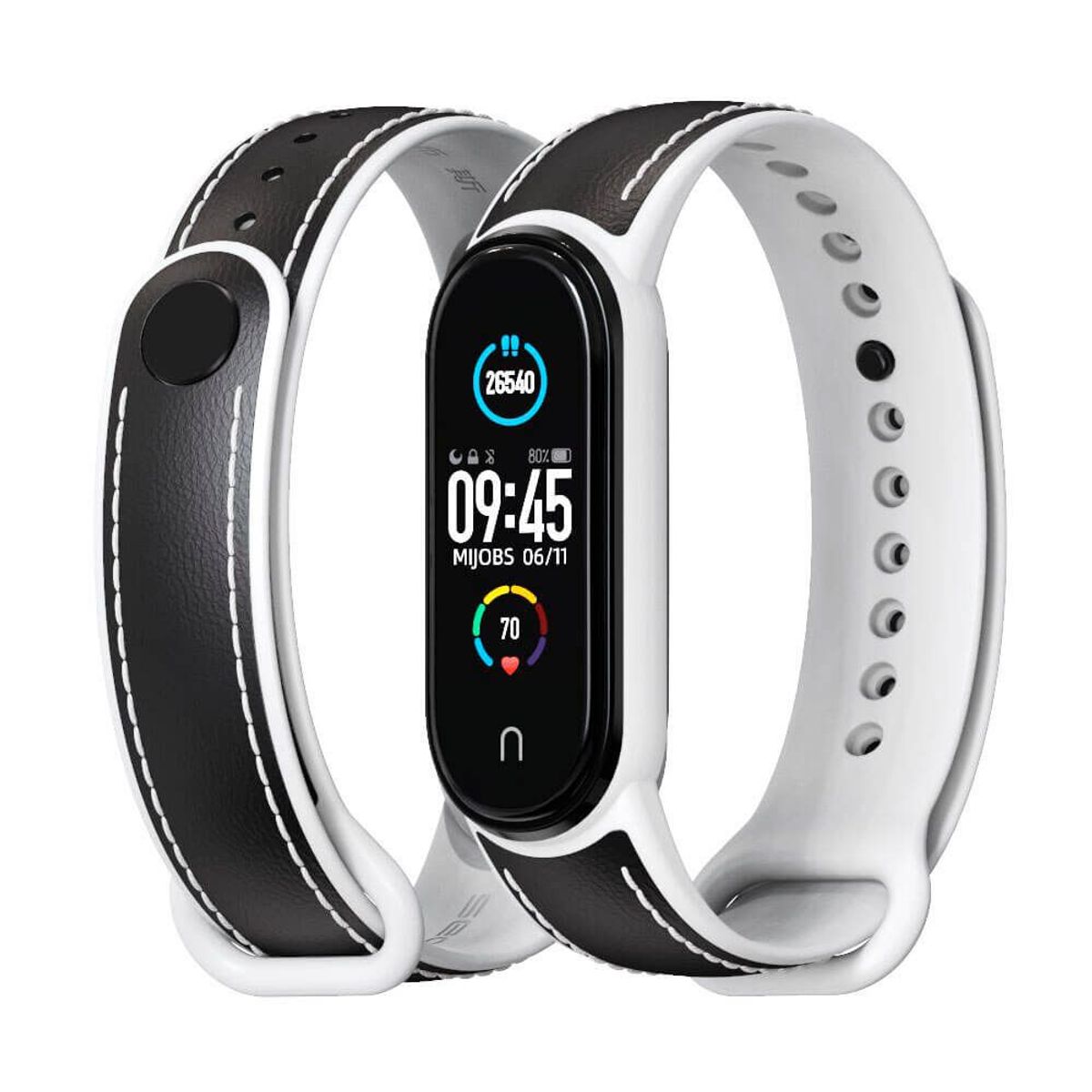 GENERICO - Correa De Cuero Compatible Con Xiaomi Mi Band 7 Negro M/Blanco