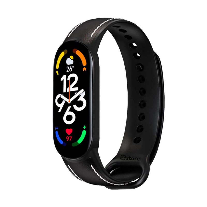 GENERICO - Correa De Cuero Compatible Con Xiaomi Mi Band 7 Negro M/Negro