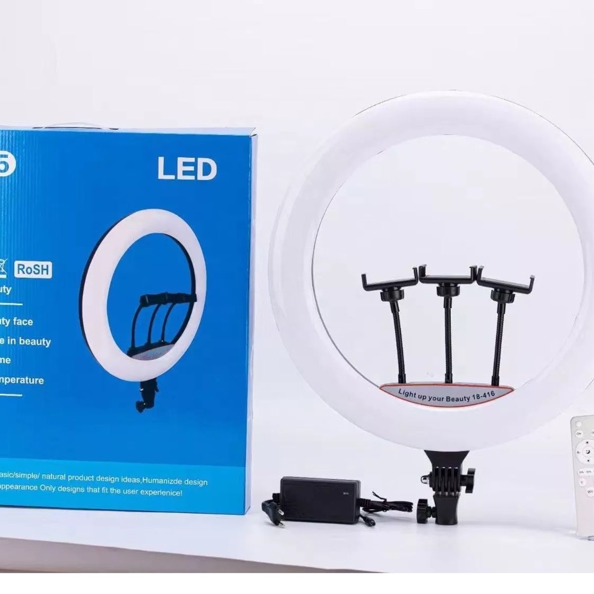 GENERICO - Aro Luz Led Touch 45 CM + Trípode + Control Remoto para 3 Celulares