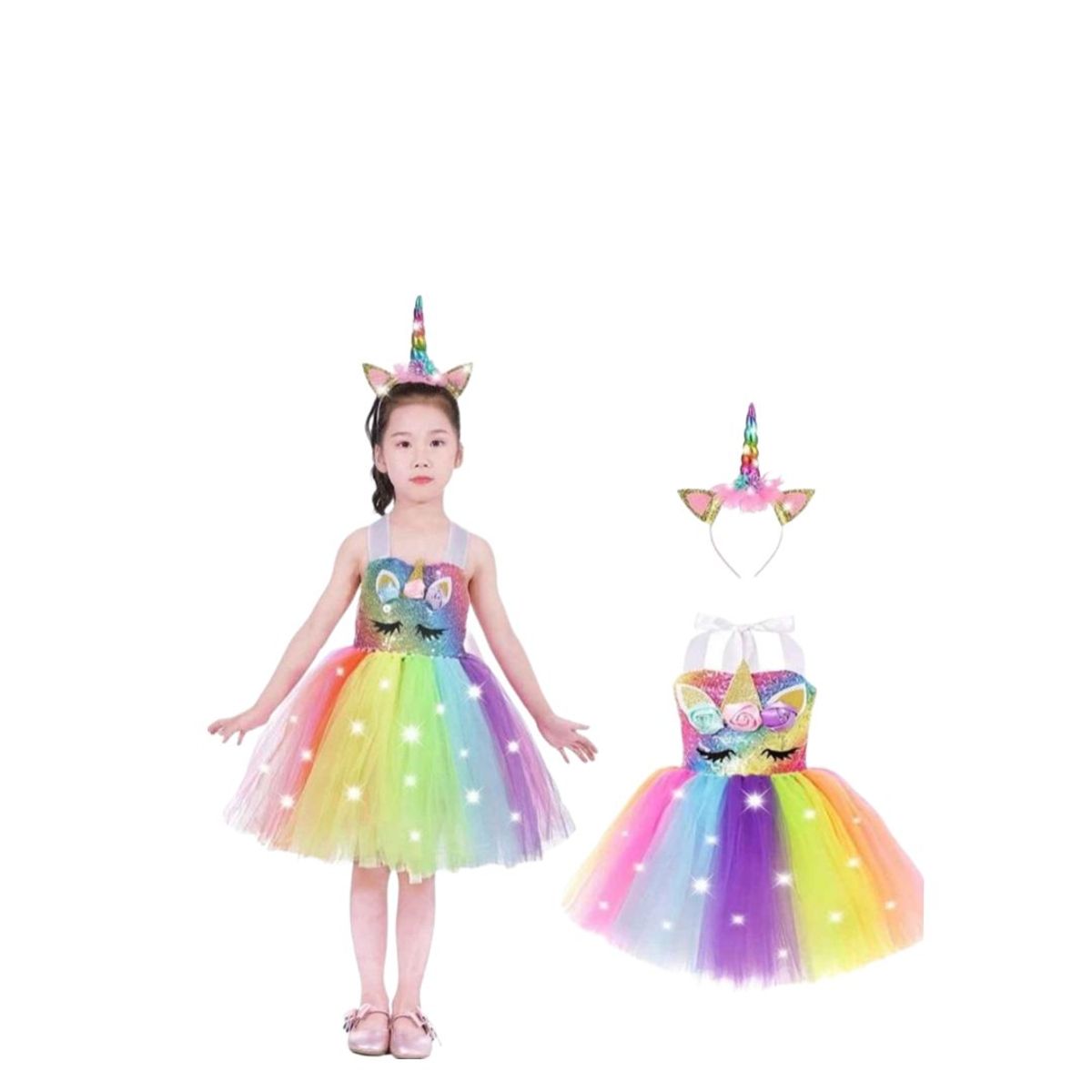 GENERICO - Disfraz Vestido Unicornio con luces talla 4