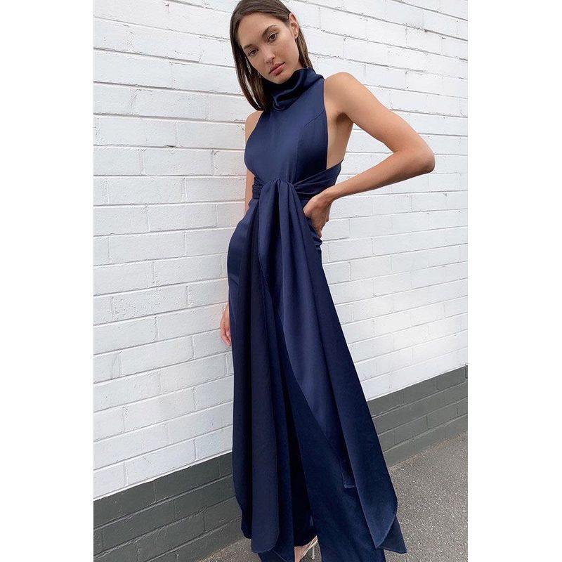 BLWOENS - Vestido Midi Blwoens Elegante Cuello Alto Espalda Descubierta