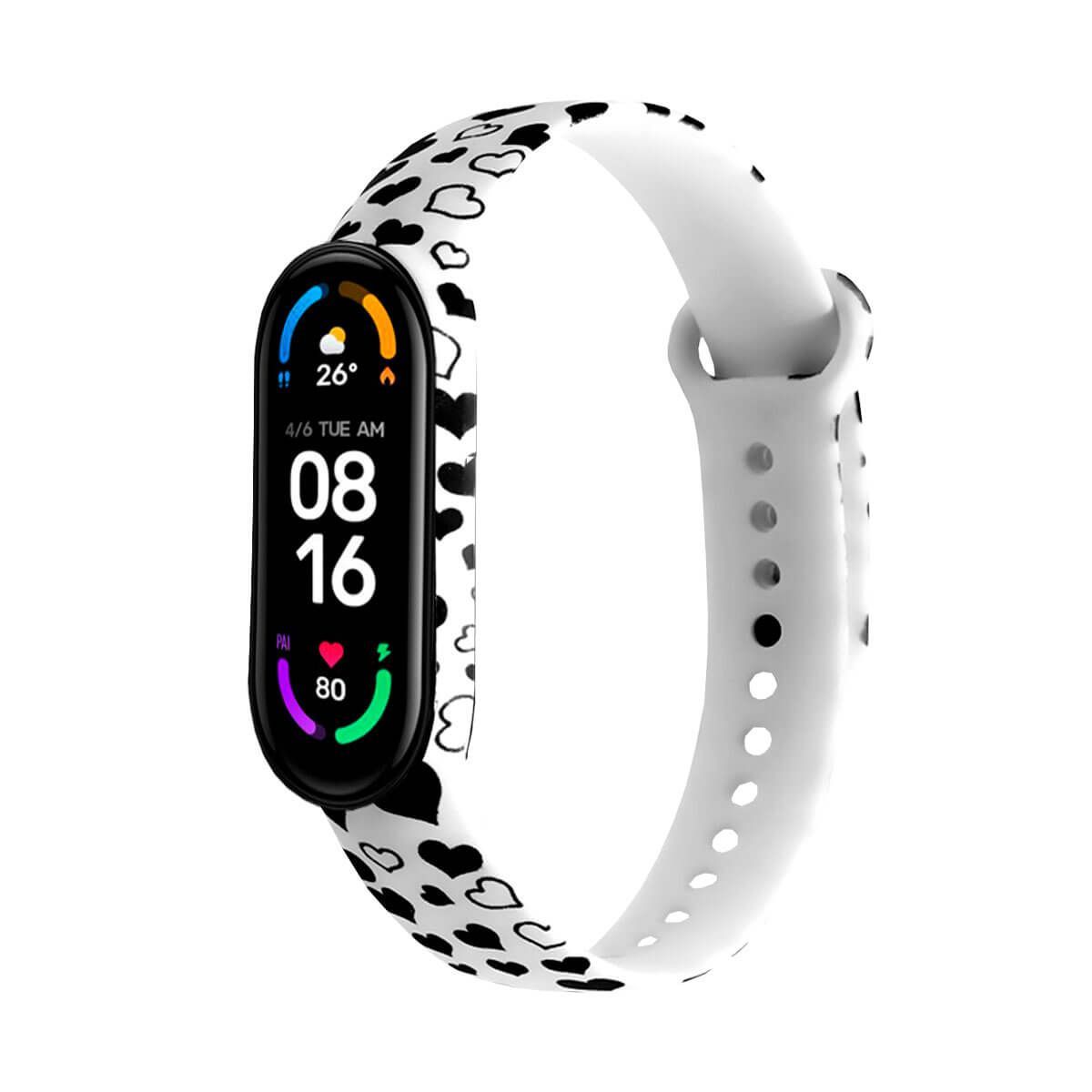 GENERICO - Correa Compatible Con Xiaomi Mi Band 5 y 6 con Diseño Corazones