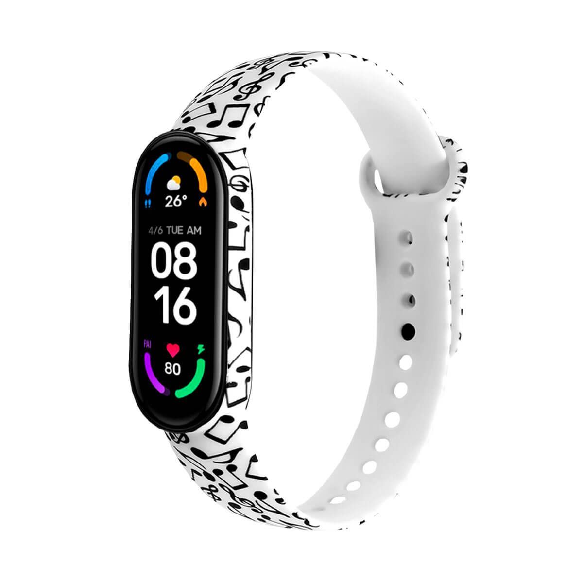 GENERICO - Correa Compatible Con Xiaomi Mi Band 5 y 6 con Diseño Notas Musicales