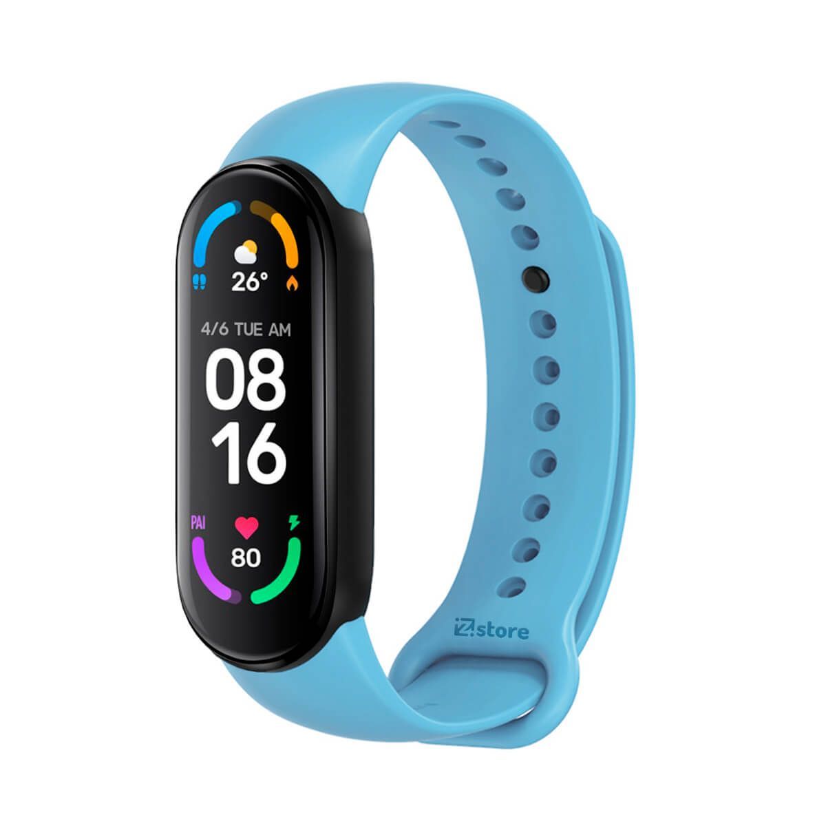 GENERICO - Correa Compatible Con Xiaomi Mi Band 5 y 6 Con Marco Negro Celeste