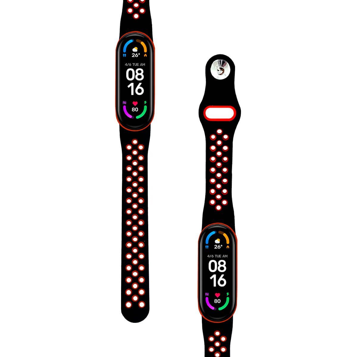 GENERICO - Correa Compatible Con Xiaomi Mi Band 5 y 6 Dualcolor Negro-Rojo