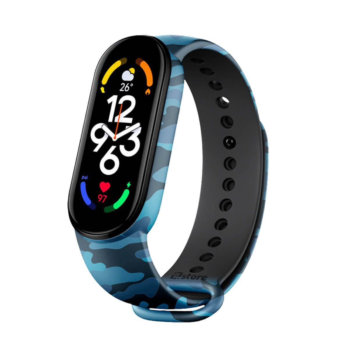 GENERICO - Correa Compatible Con Xiaomi Mi Band 7 Camuflada Azul