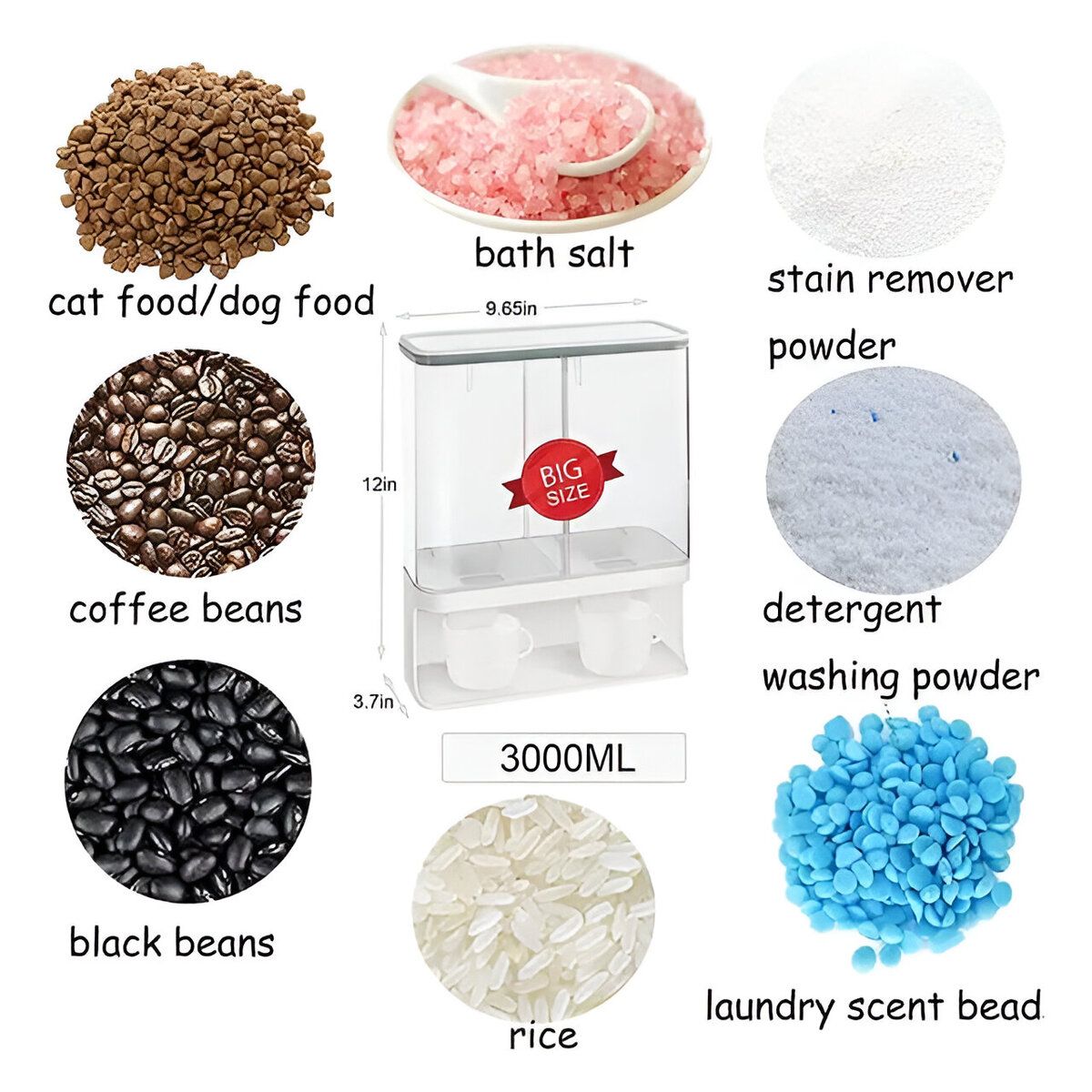 ELMEJORPRECIO - Dispensador Multiuso Doble Espacio Para Cereales Menestras 3000ML