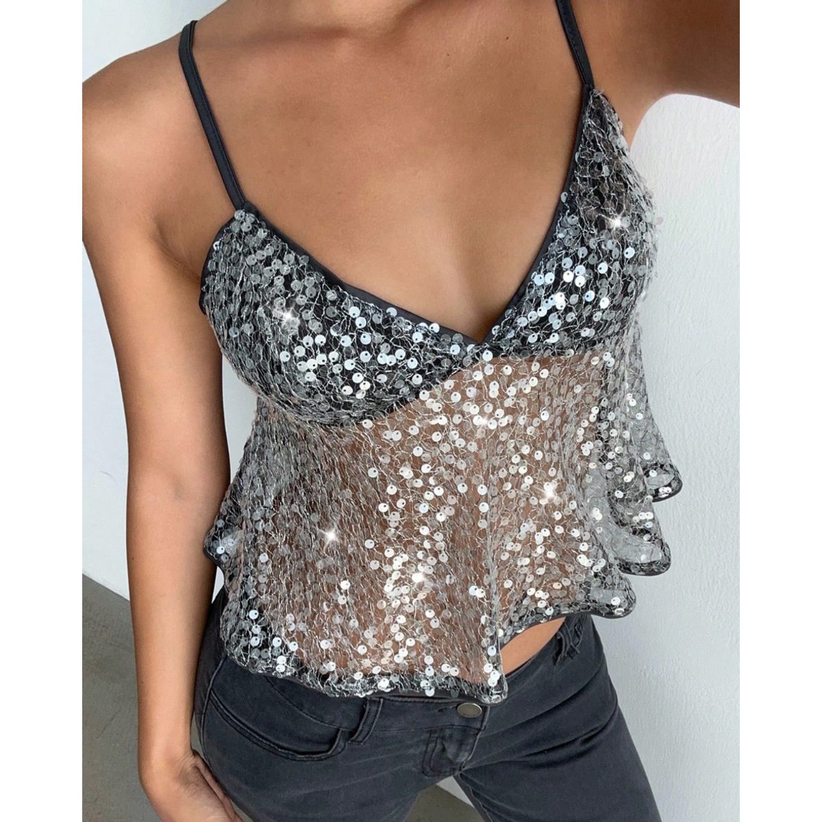 GENERICO - Top Lentejuelas Y2K Mujer Brillos