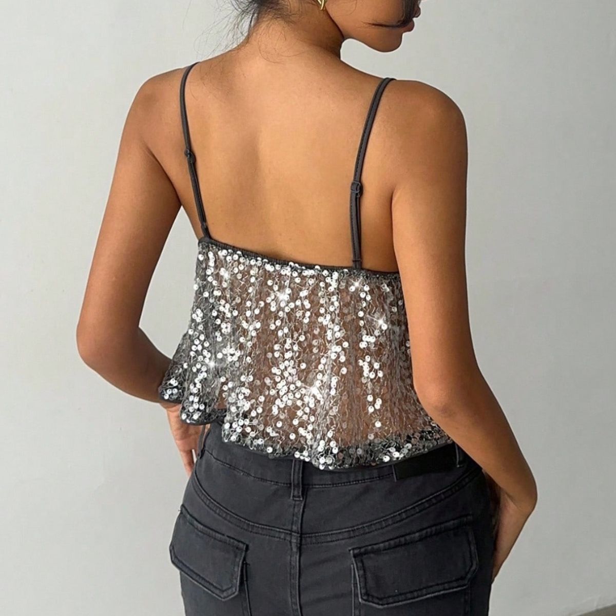 GENERICO - Top Lentejuelas Y2K Mujer Brillos