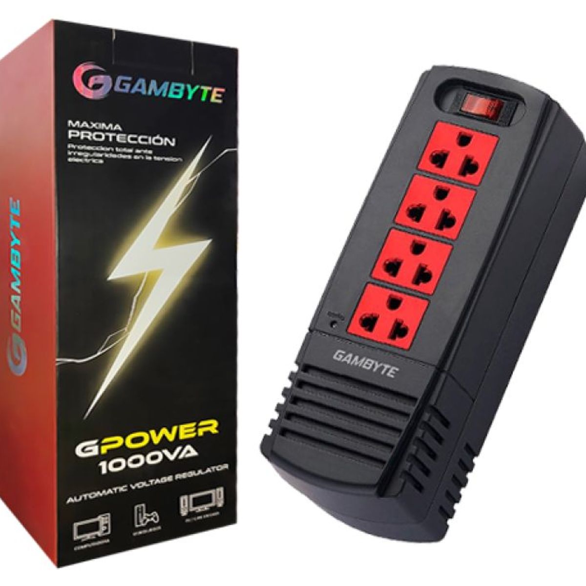 GAMBYTE - ESTABILIZADOR GAMBYTE 4 TOMAS 1000VA, 60 HZ INTERRUPTOR TERMICO