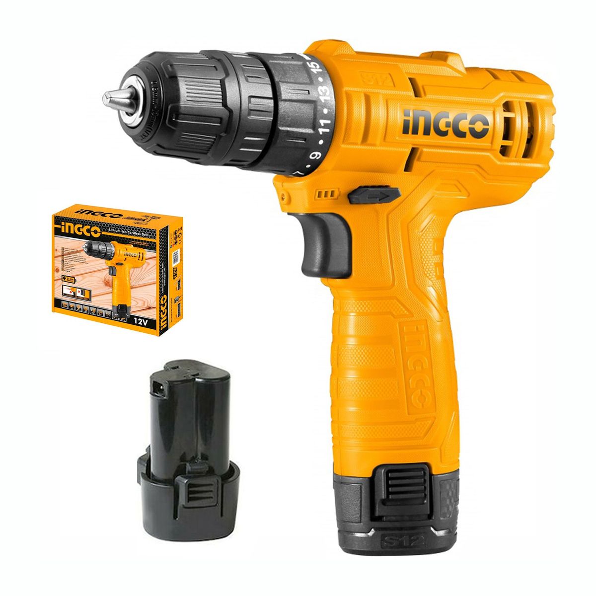 INGCO TOOLS - TALADRO ATORNILLADOR 12V INALÁMBRICO BATERÍA CARGA TIPO C - CDLI12428