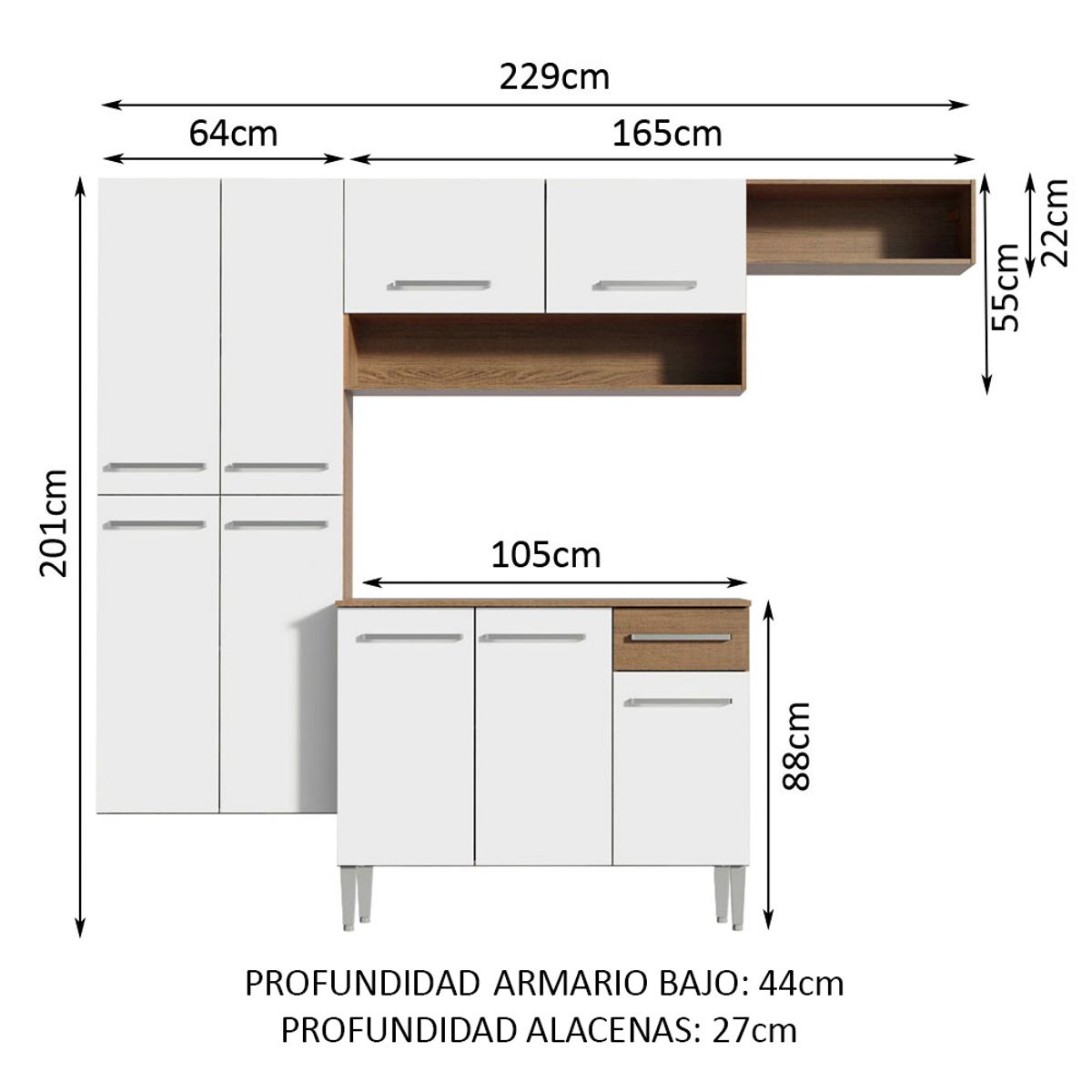 MADESA - Mueble de Cocina Integral Emilly Fit 229 cm