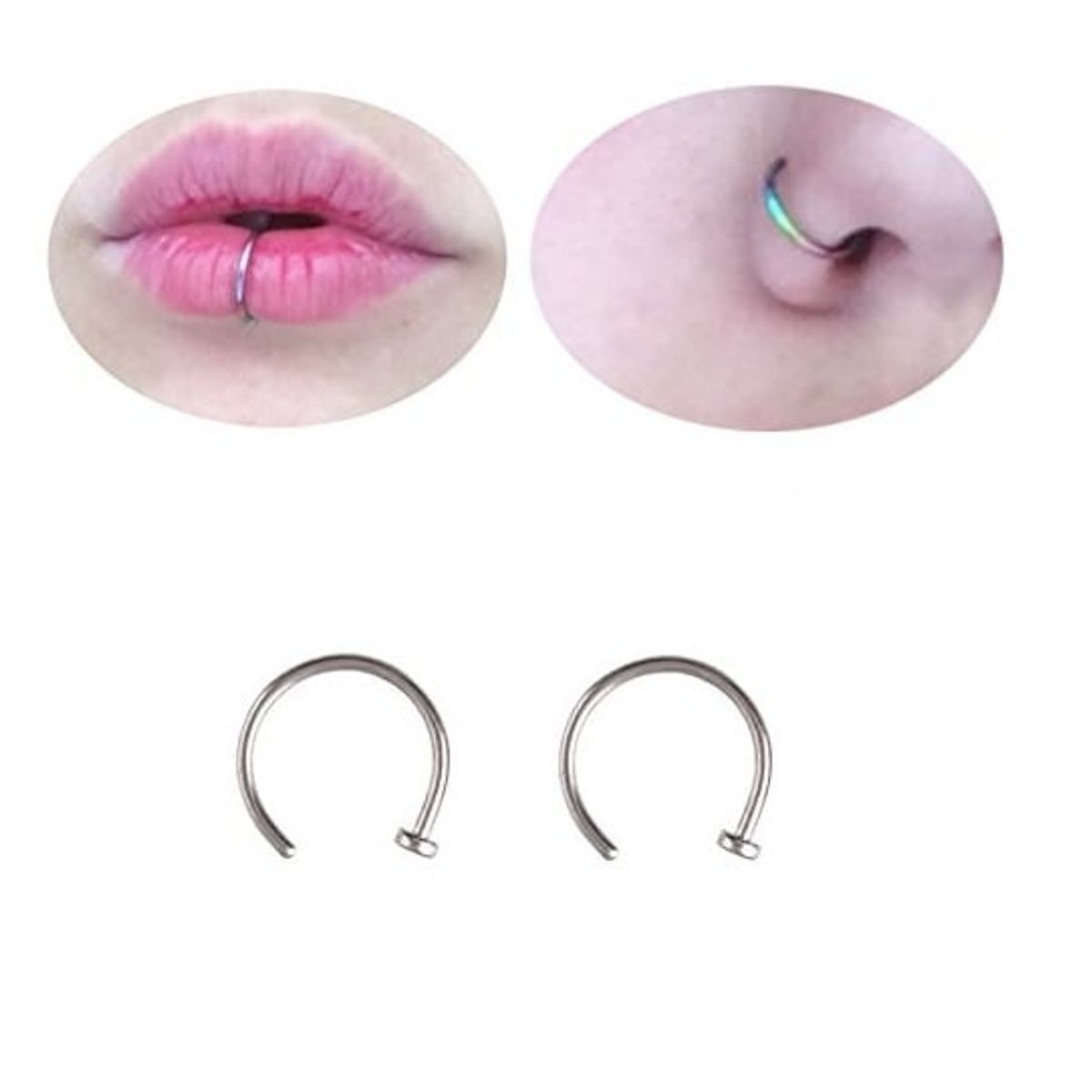 GENERICO - Set x 2 Piercings argolla 8mm plateada nariz o labio nostril labret