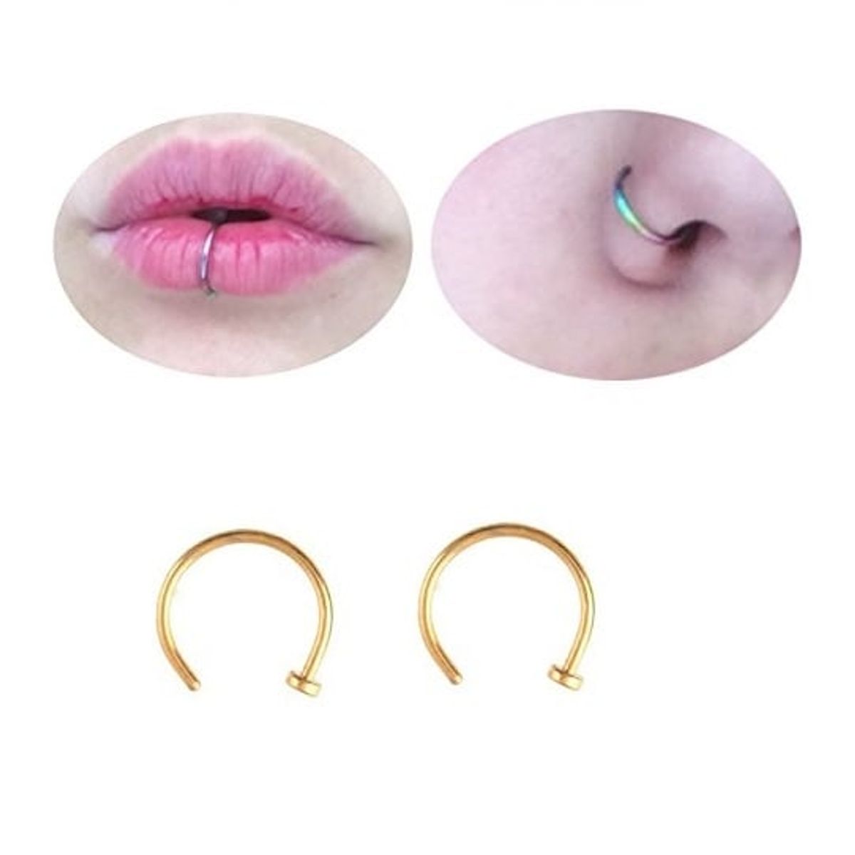 GENERICO - Set x 2 Piercings argolla 8mm dorado nariz o labio nostril labret