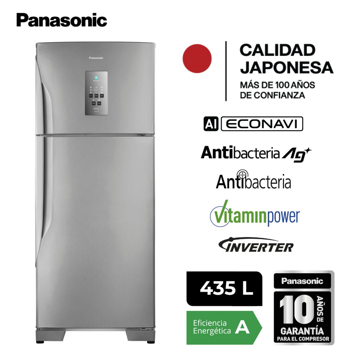 PANASONIC - Refrigeradora Top Freezer NR-BT51PV3XD Inverter 435L