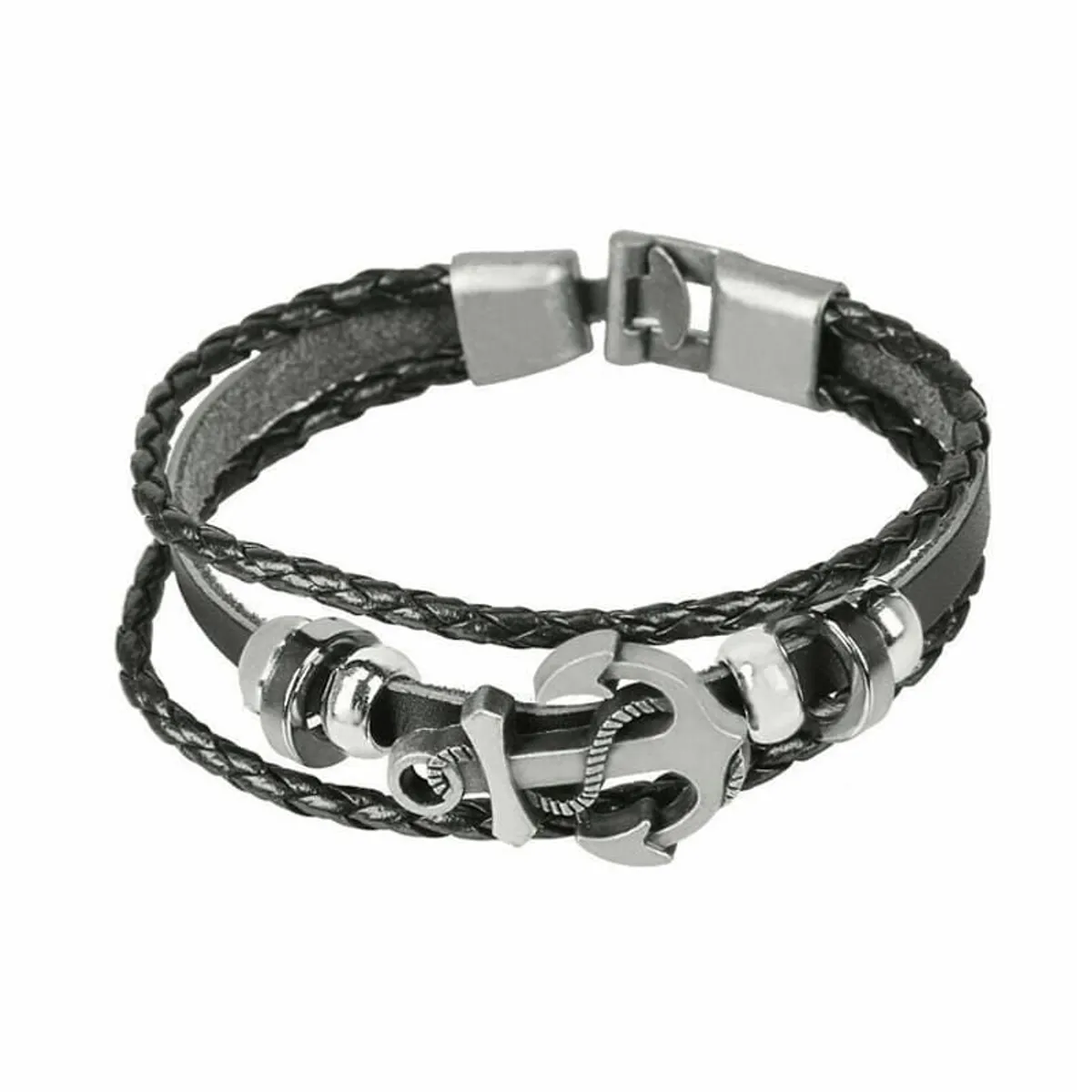 GENERICO - Pulsera de Cuero para hombres - Ancla Negra