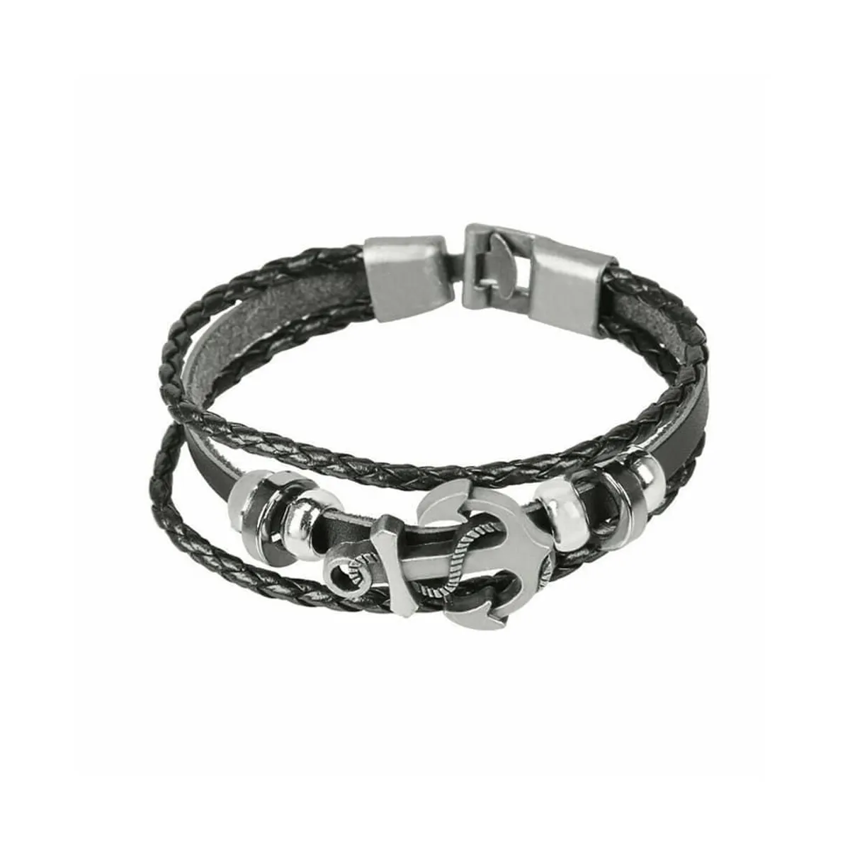 GENERICO - Pulsera de Cuero para hombres - Ancla Negra