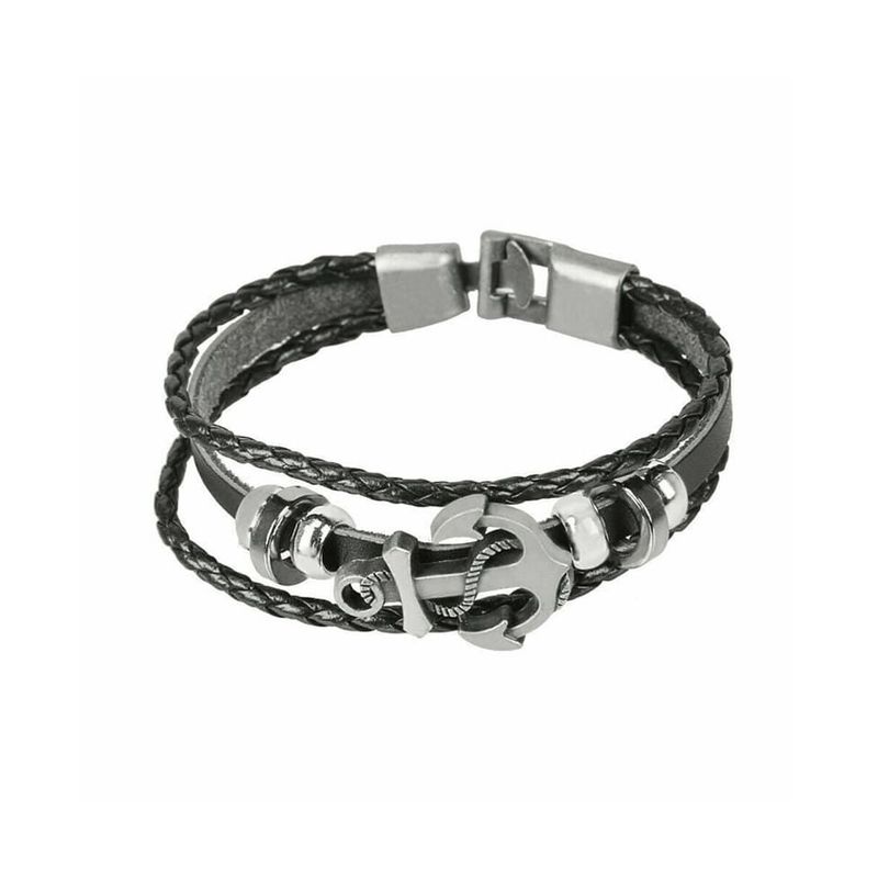 GENERICO - Pulsera de Cuero para hombres - Ancla Negra