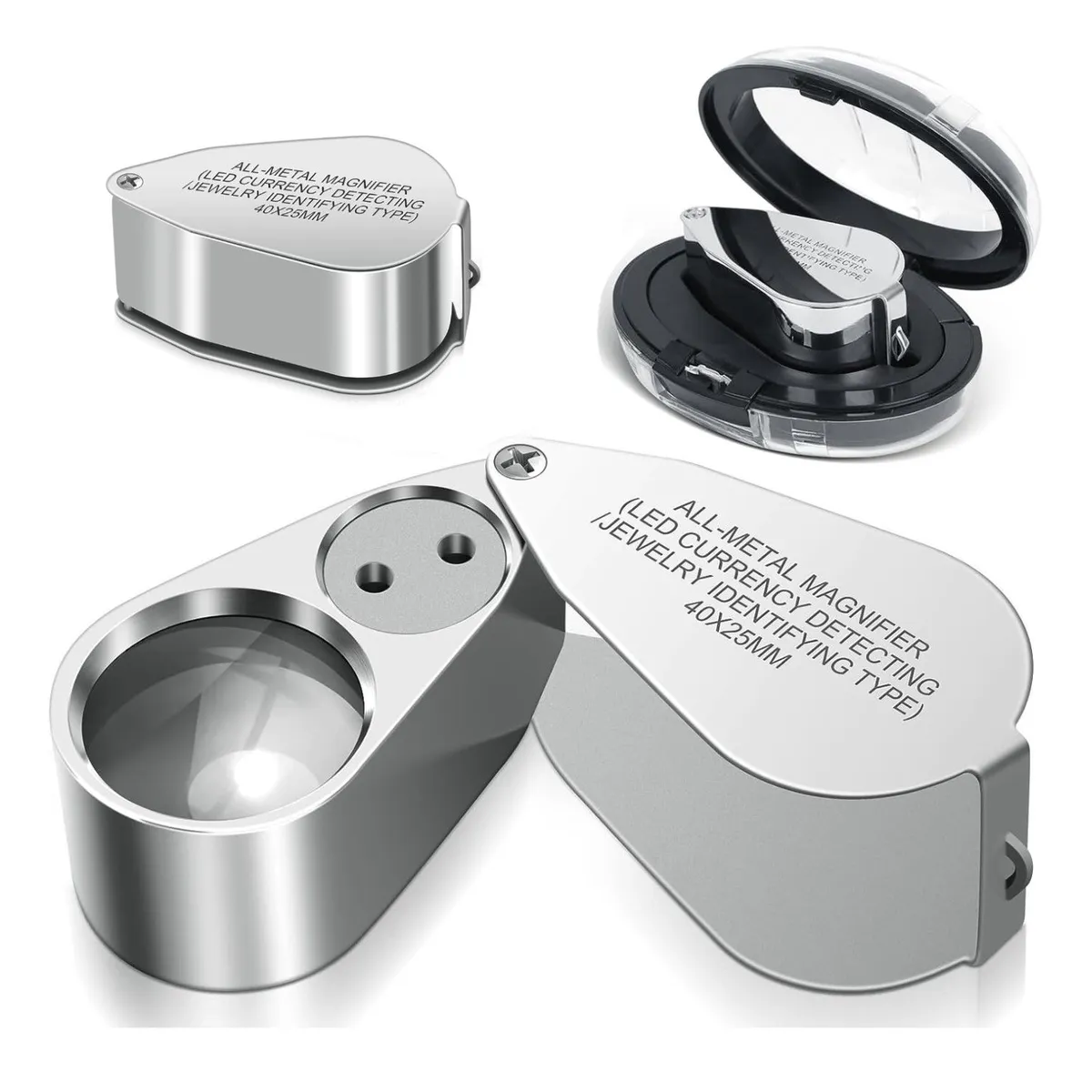 GENERICO - Lupa 40x 25mm lupa entomológica metálica con luz led
