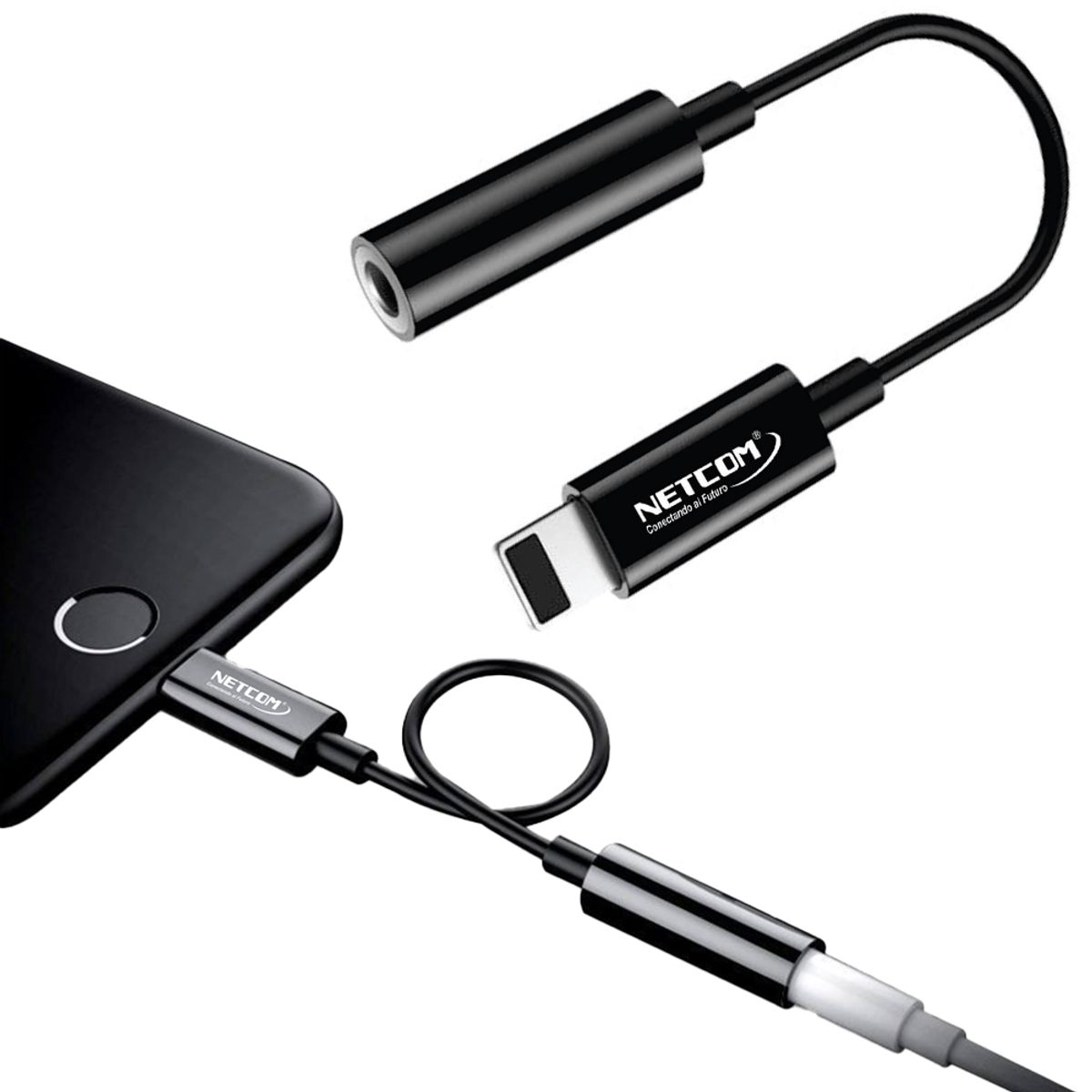 NETCOM - Cable Adaptador de Audio LIGHTNING a JACK 35mm NETCOM