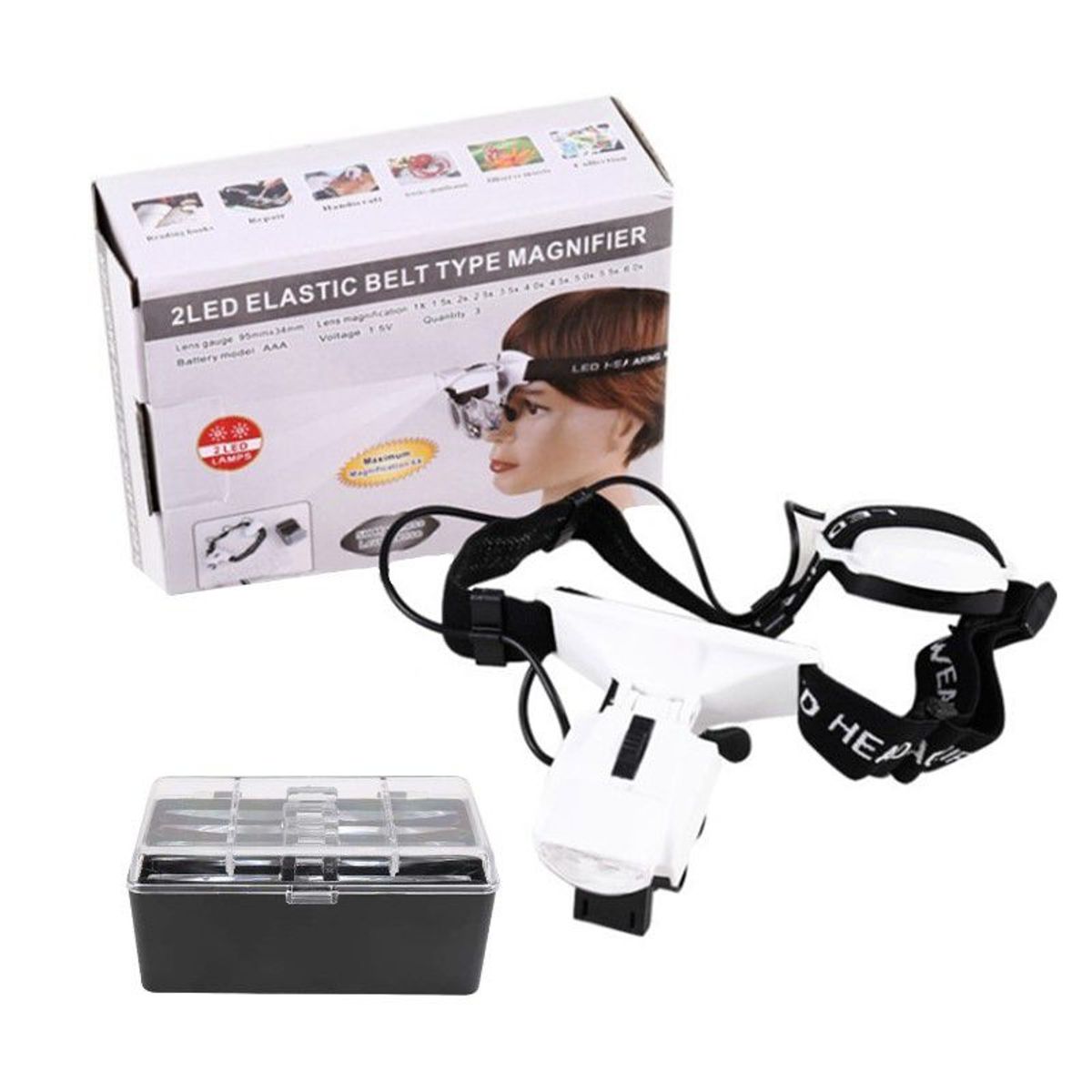 GENERICO - Lupa de Cabeza visera con Luz led con 5 lentes intercambiables