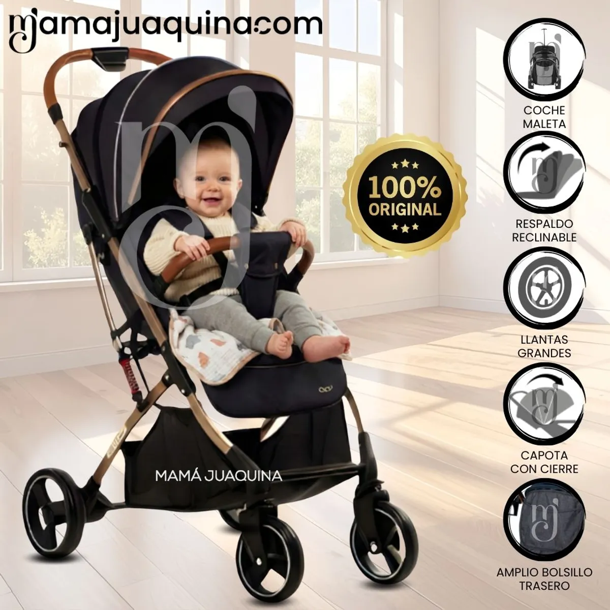 EBABY - Coche De Paseo Maleta «SUNNY GOLD» Black