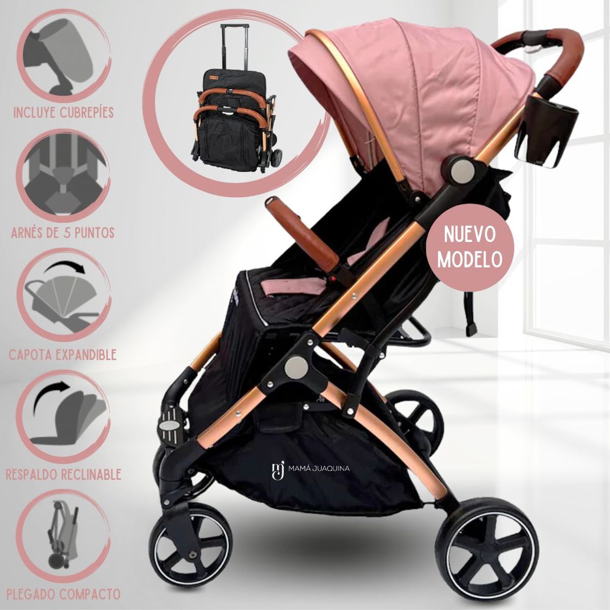 EBABY - Coche De Paseo Maleta «SUNNY GOLD» Pink