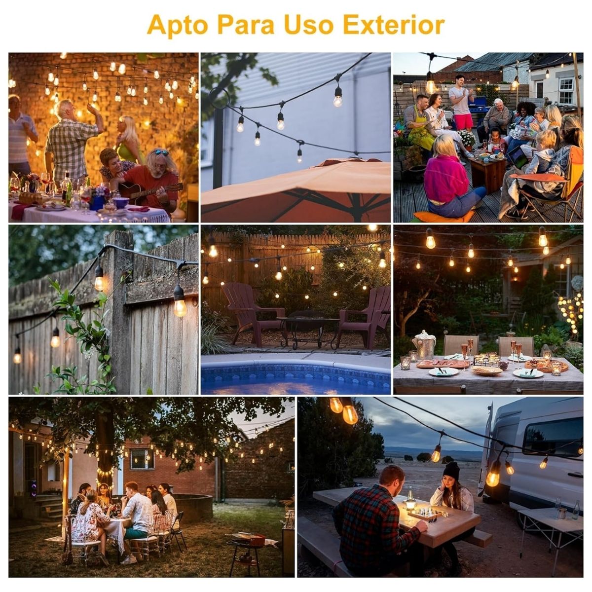 SEISA - Luces Guirnaldas 20 Focos 10 Metros Decoracion Exterior con Panel SOLAR