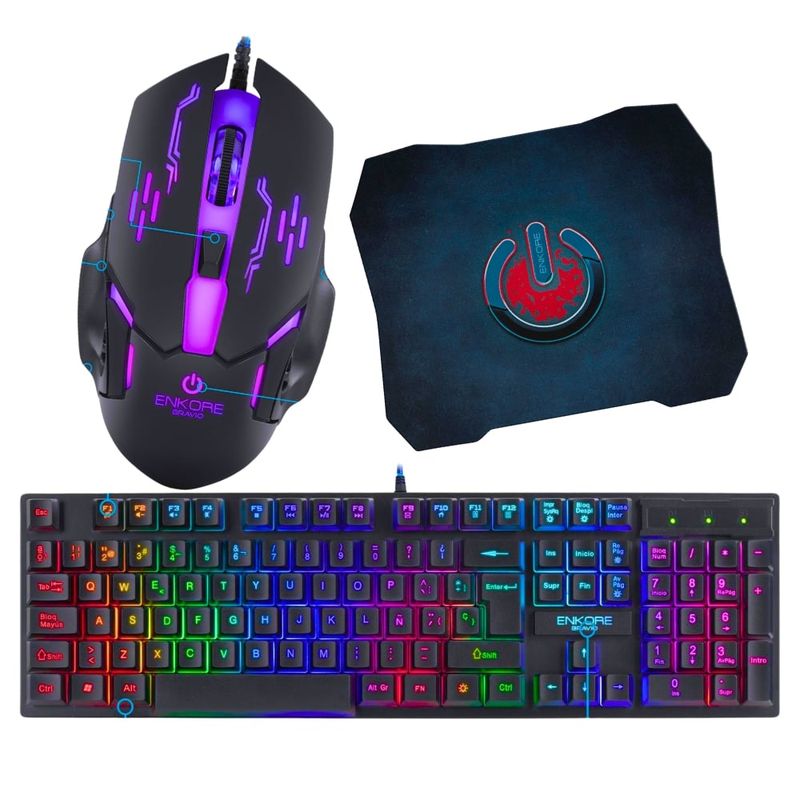ENKORE - Kit Gamer 3 en 1: Teclado Gamer semimecanico + Mouse + Padmouse