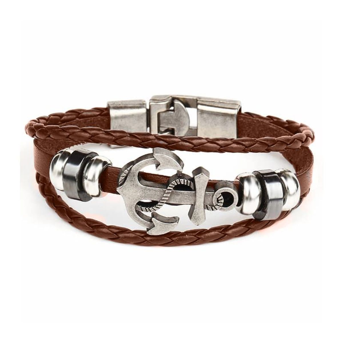 GENERICO - Pulsera de Cuero para hombres - Ancla Marrón