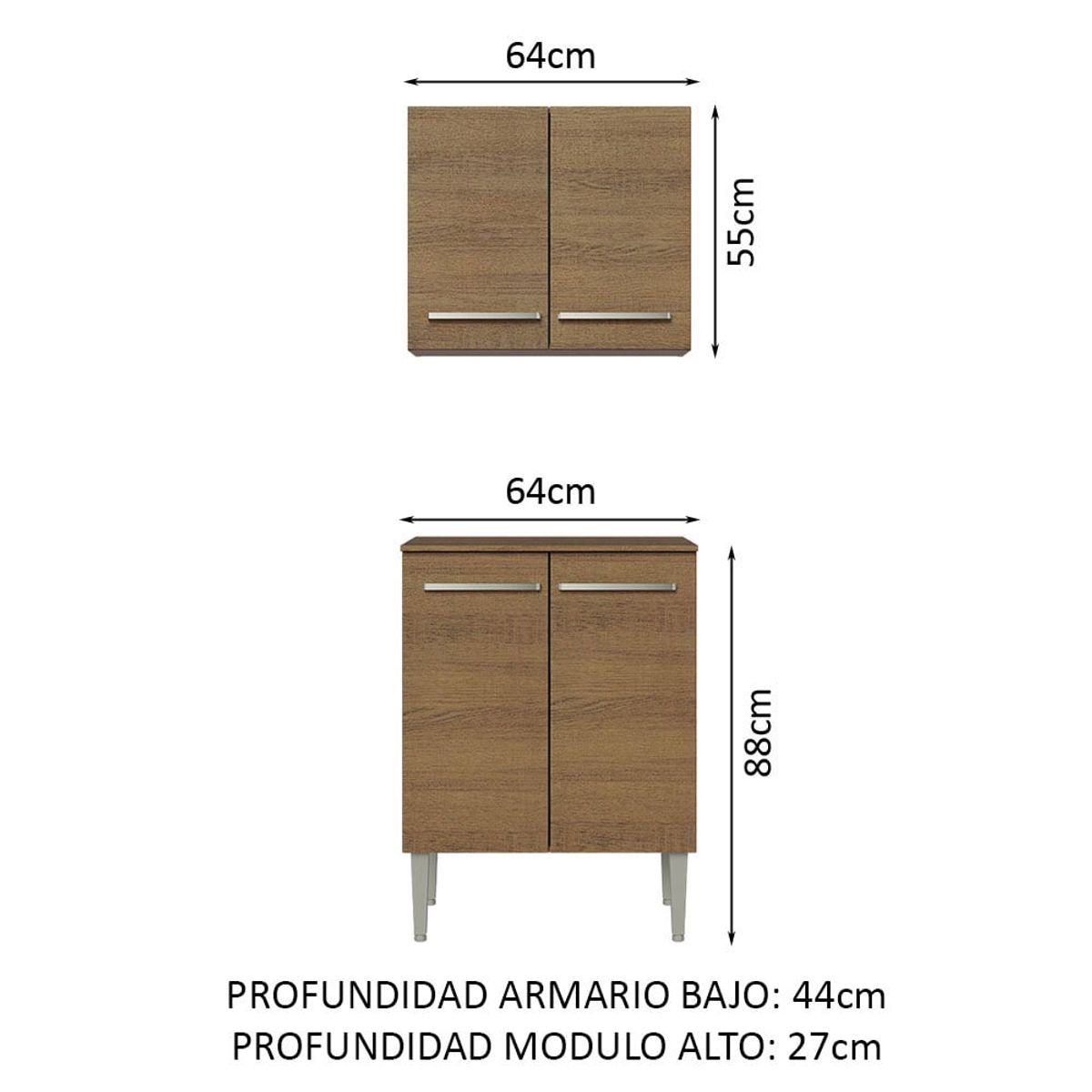 MADESA - Kit de Alacena y Mostrador de Cocina Emilly 64 cm