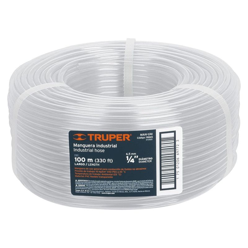 TRUPER - Manguera de nivel por rollo 100 metros  transparente 1-4P Truper