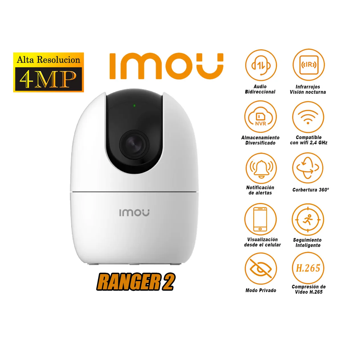 IMOU - Cámara de Seguridad Wi-Fi RANGER 2 Gira 360º 4MP Inteligente
