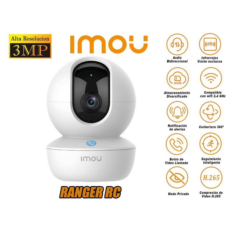 IMOU - Cámara de Seguridad Wi-Fi RANGER RC Gira 360º 3MP Inteligente