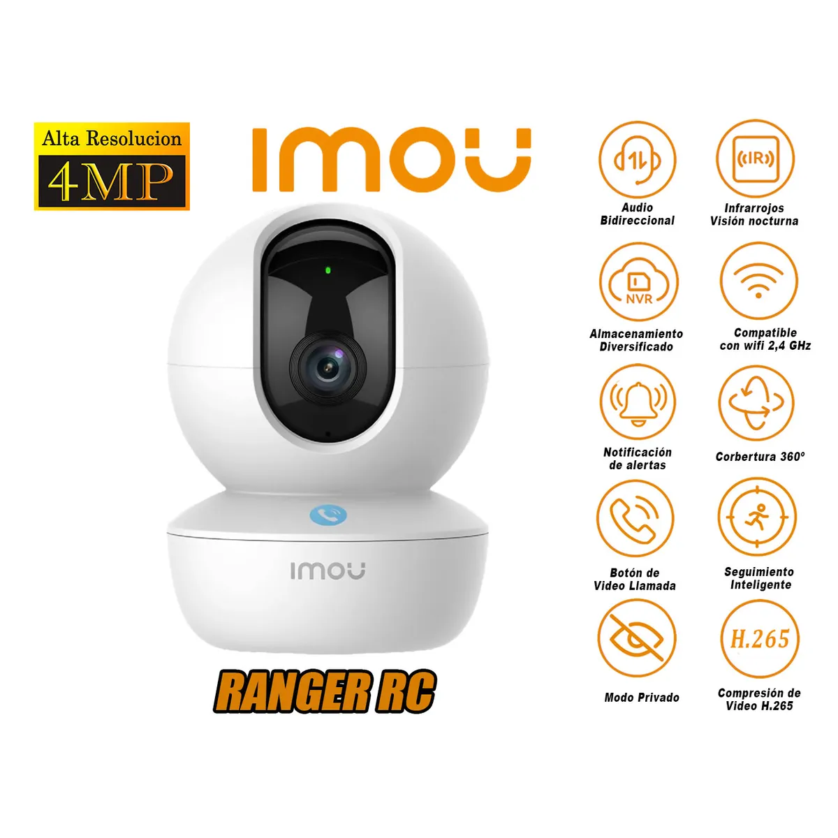 IMOU - Cámara de Seguridad Wi-Fi RANGER RC Gira 360º 4MP Inteligente