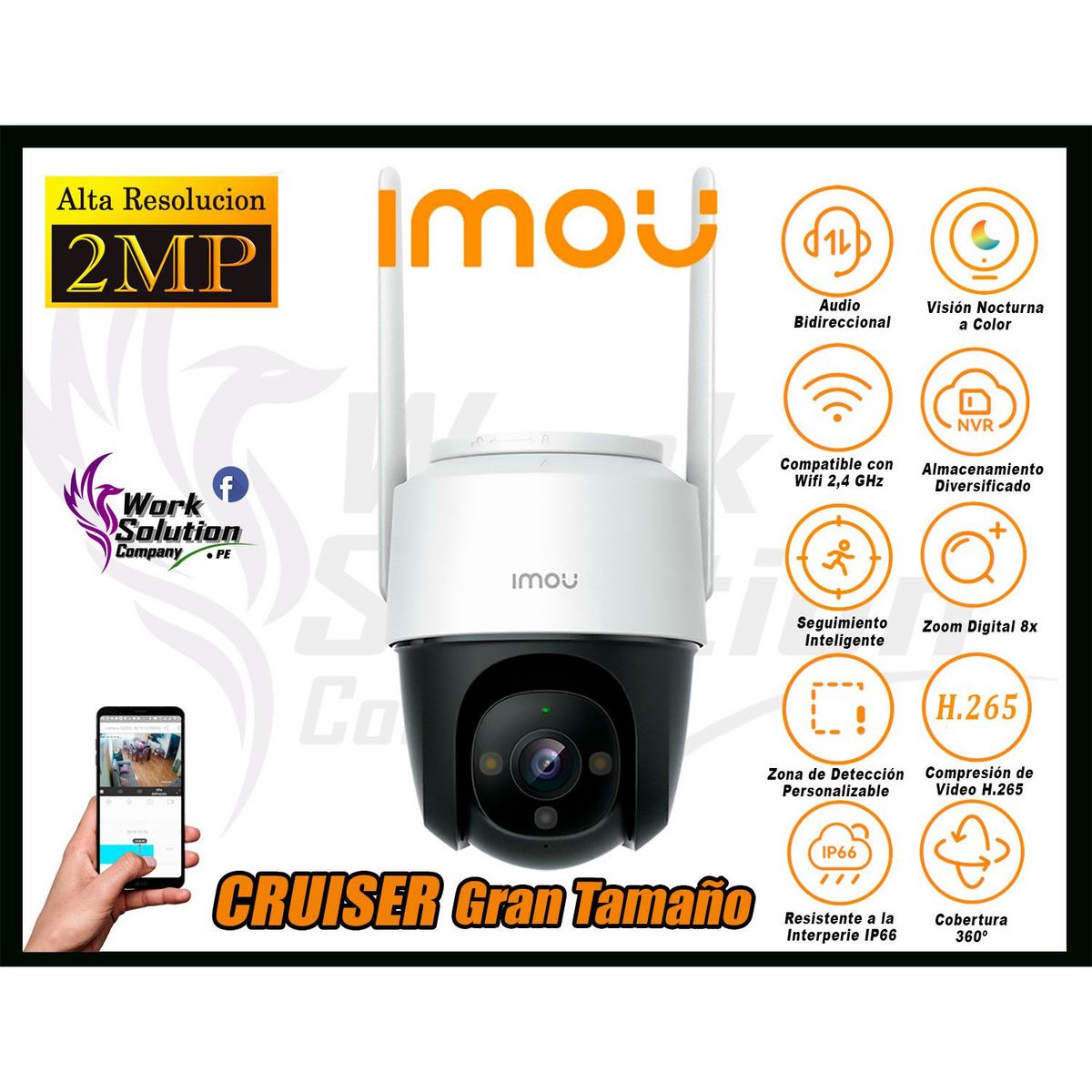 IMOU - Cámara Seguridad Wi-Fi CRUISER 2MP 360º Gran Tamaño Noche Color