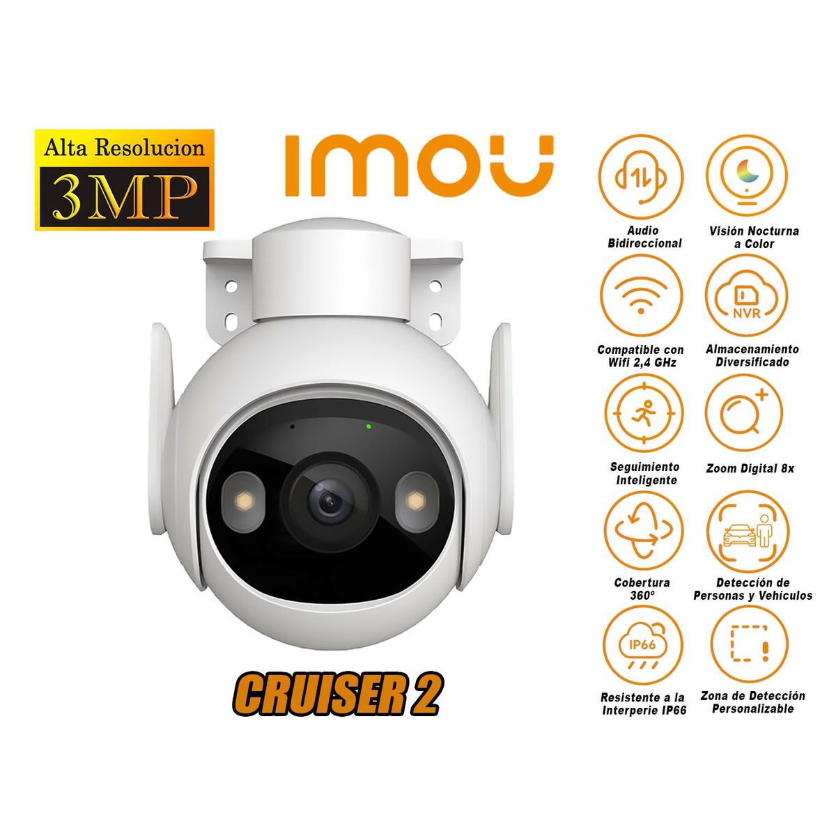 IMOU - Cámara Seguridad Wi-Fi CRUISER 2 3MP 360º Noche Color