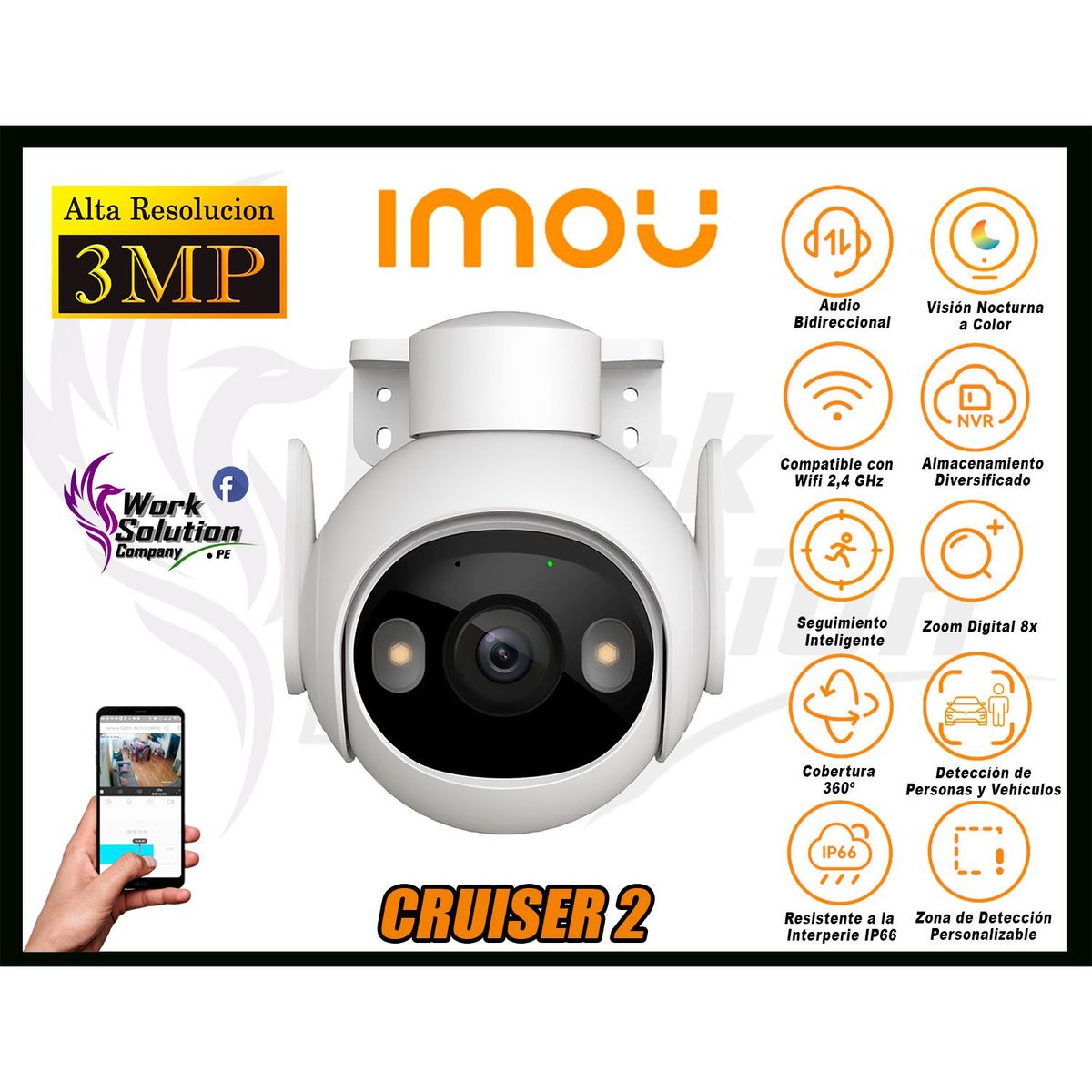 IMOU - Cámara Seguridad Wi-Fi CRUISER 2 3MP 360º Noche Color