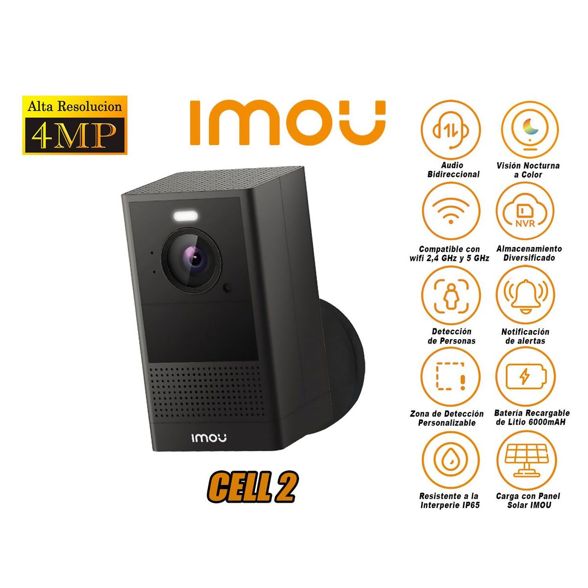 IMOU - Cámara Seguridad Wi-Fi Inalámbrico CELL 2 4MP Batería Recargable