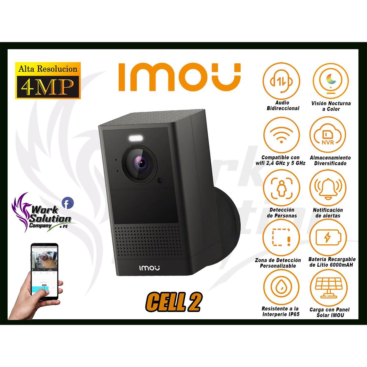 IMOU - Cámara Seguridad Wi-Fi Inalámbrico CELL 2 4MP Batería Recargable
