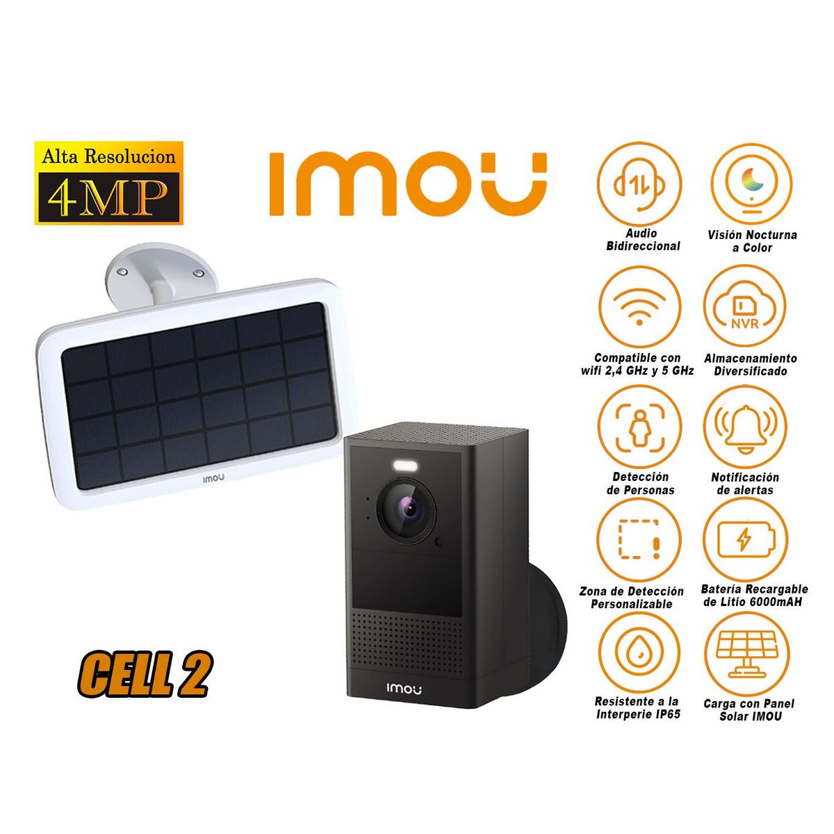 IMOU - Cámara Seguridad Wi-Fi Inalámbrico CELL 2 4MP + Panel Solar