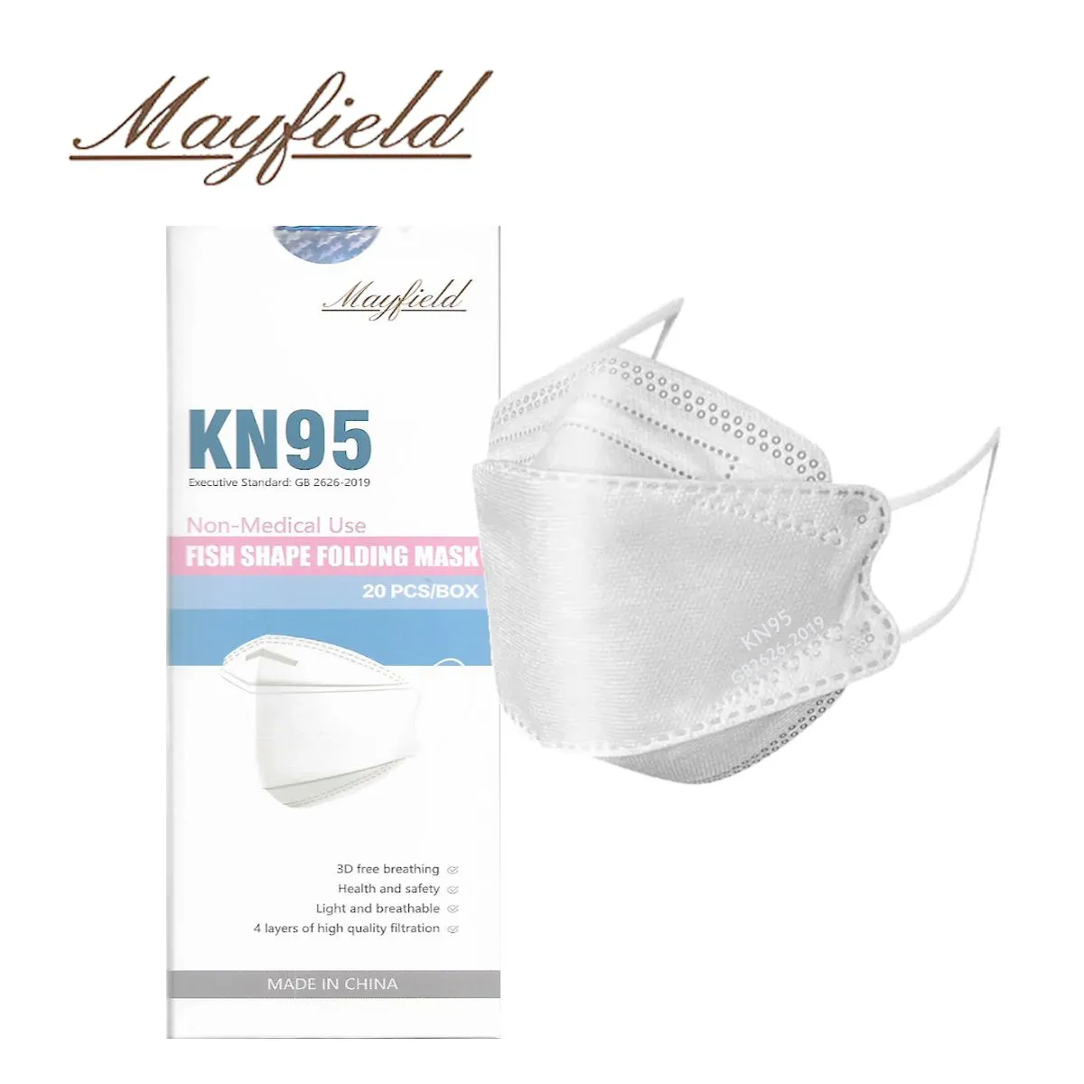 MAYFIELD - Mascarilla KN95 Fish Shape 3D blanco caja20und MAYFIELD