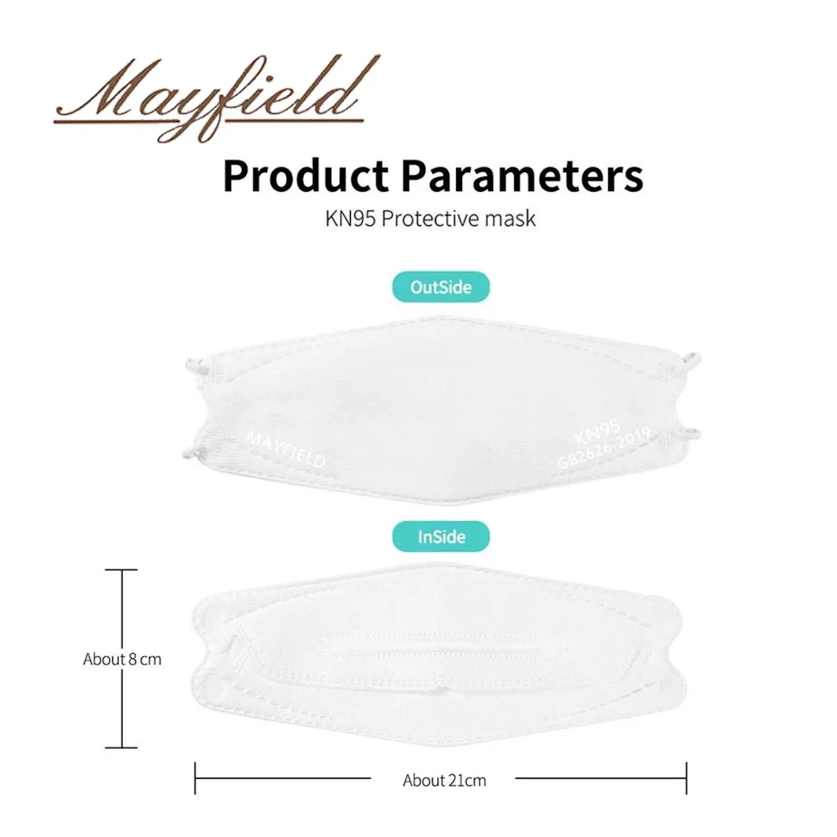MAYFIELD - Mascarilla KN95 Fish Shape 3D blanco caja20und MAYFIELD