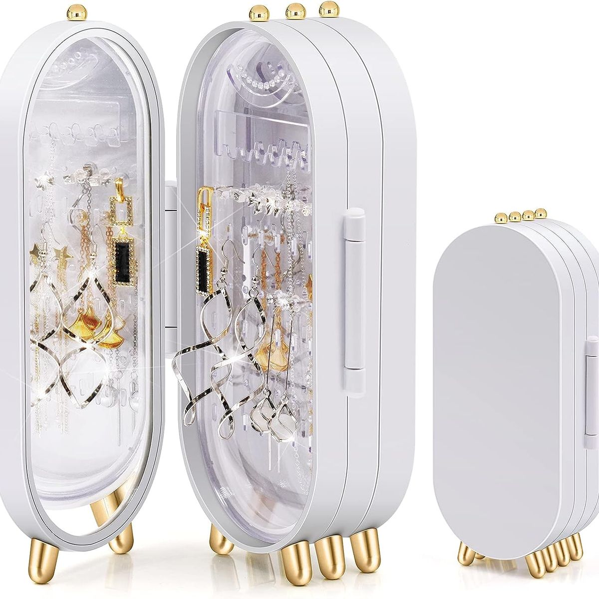 GENERICO - Joyero Plegable organiza joyas con espejo de 4 Cuerpos