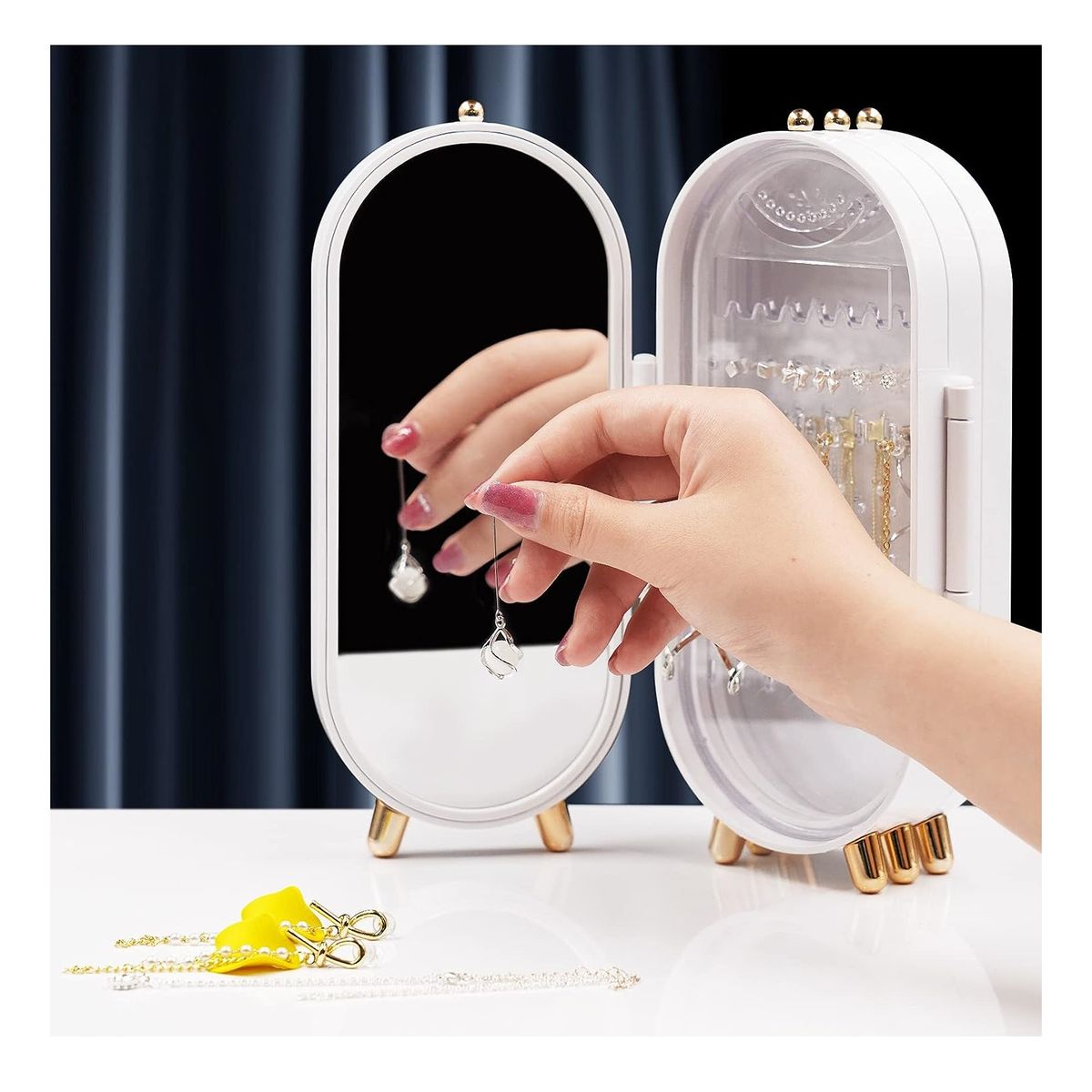 GENERICO - Joyero Plegable organiza joyas con espejo de 4 Cuerpos