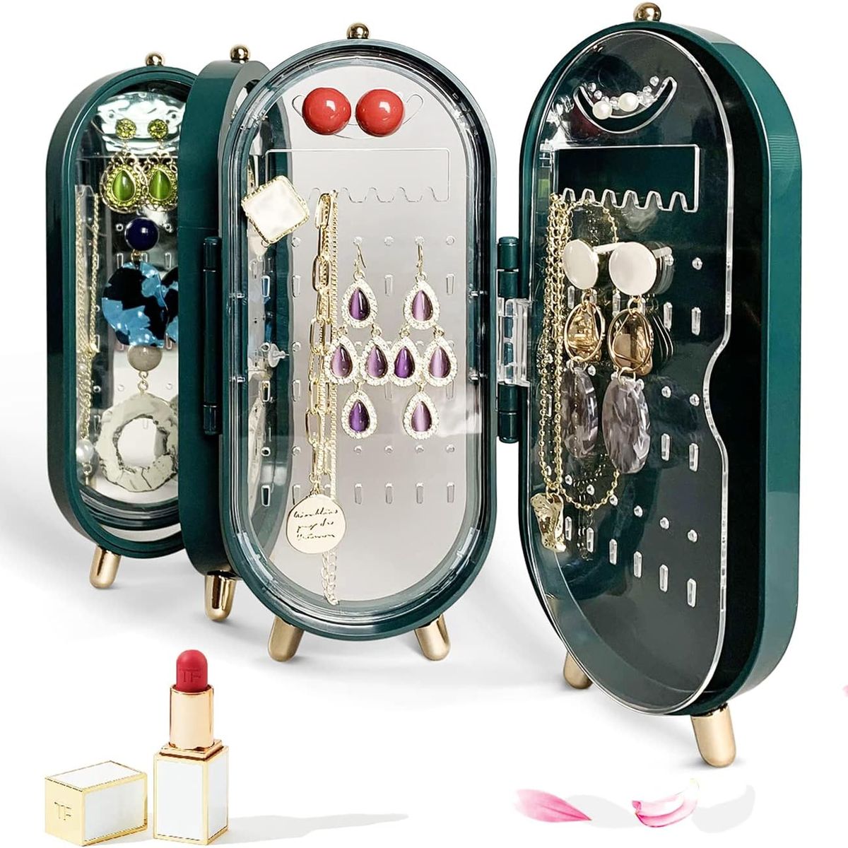 GENERICO - Joyero Plegable organiza joyas con espejo de 4 Cuerpos
